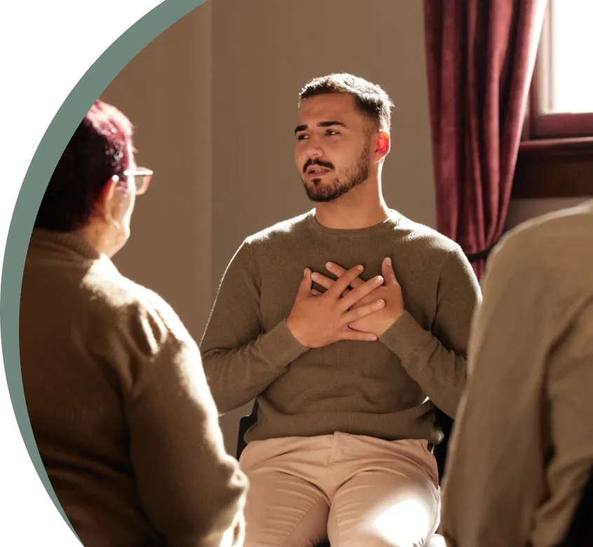 Man in group therapy during his dual diagnosis treatment in fresno, ca.